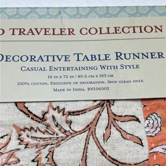 World‎ Traveler Collection Table Runner Orange Floral Patchwork 16x72 Boho - Picture 5 of 8